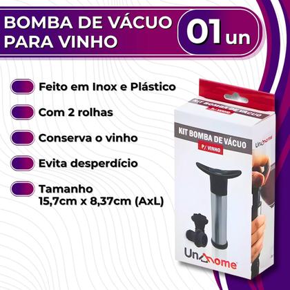 Imagem de Bomba de Vácuo Inox Com 2 Tampas De Silicone Conservar e Preservar Vinho Aberto Cozinha Uny Home