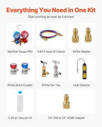 Imagem de Bomba de vácuo VEVOR 4.5 CFM com conjunto de medidores para HVAC R134a, R12