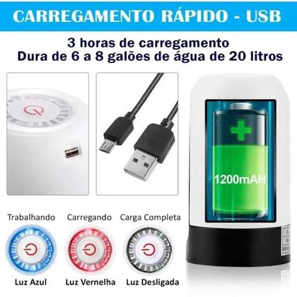 Imagem de Bomba Galão USB Para Água Mineral Bebedouro Elétrica Recarregável