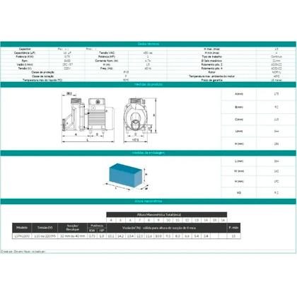Imagem de Bomba hidro lspa 1 cv - 220v - lepono