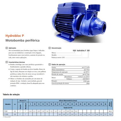 Imagem de Bomba KSB Hydrobloc P 1000 1,0CV 220V Trifásica