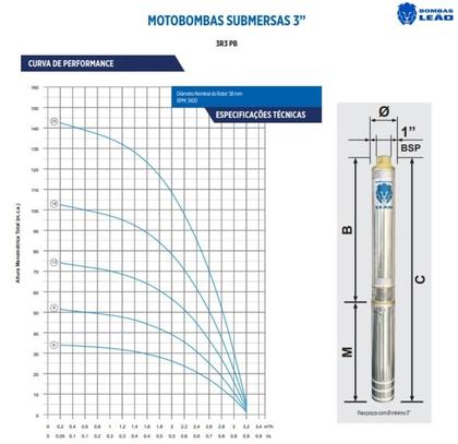 Imagem de Bomba Leão Sub 3 6 Estágios Recalque 1 Motor 0,3cv 2Fios Monofásico 220v