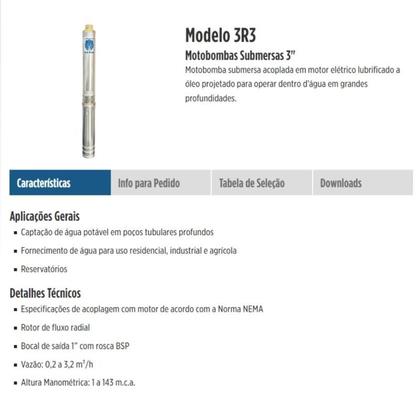 Imagem de Bomba Leão Sub 3 6 Estágios Recalque 1 Motor 0,3cv 2Fios Monofásico 220v