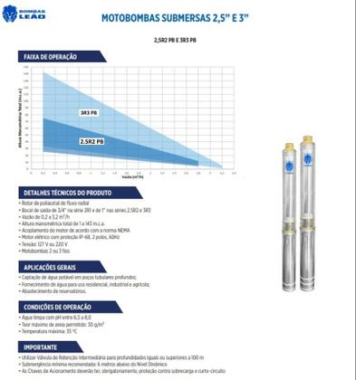 Imagem de Bomba Leão Sub 3 9 Estágios Recalque 1 Motor 0,5cv C Box Monofásico 127v