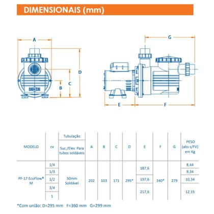 Imagem de Bomba Para Piscina Pratika Pf-17 EcoFlow 1/2cv M 220V Dancor
