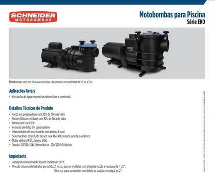 Imagem de Bomba Para Piscina Schneider EKO 3cv Monofásico 127/220-254v
