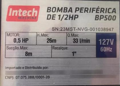 Imagem de Bomba Pressurizador Intech 1/2 Cv 220v com Pressostato Eletronico 