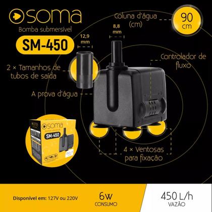 Imagem de Bomba Sub Soma Aquarios Sm- 450 (450 L/h)