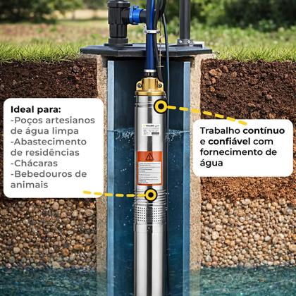 Imagem de Bomba Submersa Caneta Palito 3'' 1/2hp 3600 L/h 220v Vollekz