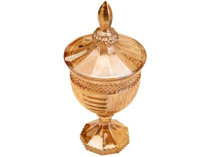 Imagem de Bomboniere Baleiro Potiche com Pé e Tampa de Cristal Âmbar 25x10cm Lyor