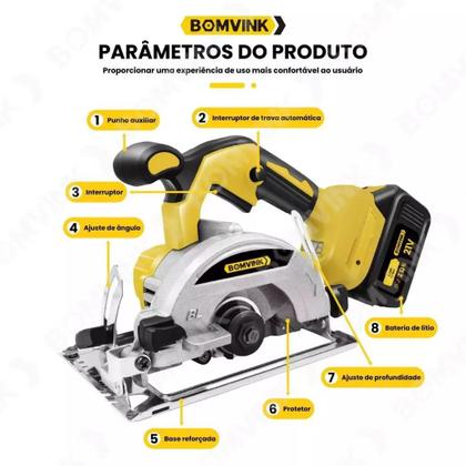 Imagem de BOMDER Professional BOM9706 serra circular kit 3 laminas 4 angulos ajustaveis bateria 21v