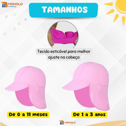 Imagem de Boné Bebê Proteção Solar UV 50+ UVA UVB Praia Piscina Menina e Menino