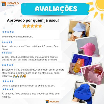 Imagem de Boné Bebê Proteção Solar UV 50+ UVA UVB Praia Piscina Menina e Menino