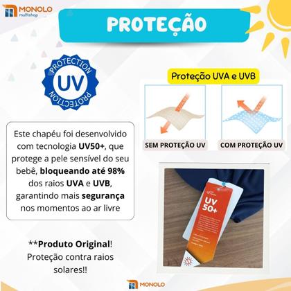 Imagem de Boné Bebê Proteção Solar UV 50+ UVA UVB Praia Piscina Menina e Menino