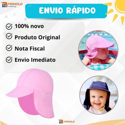 Imagem de Boné Bebê Proteção Solar UV 50+ UVA UVB Praia Piscina Menina e Menino