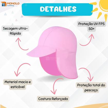 Imagem de Boné Bebê Proteção Solar UV 50+ UVA UVB Praia Piscina Menina e Menino
