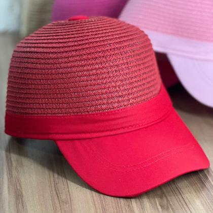 Imagem de Boné Chapéu De Praia Feminino Aba Curva Revestida Ajustável Fecho Velcr0 Palha Sintética