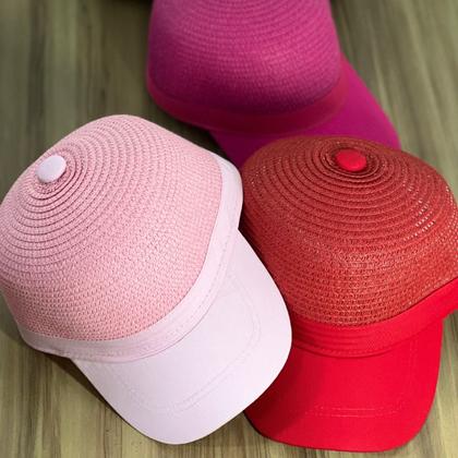 Imagem de Boné Chapéu De Praia Feminino Aba Curva Revestida Ajustável Fecho Velcr0 Palha Sintética