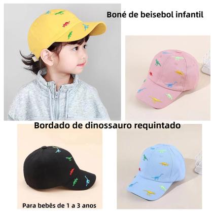 Imagem de Boné De Beisebol Infantil Bordado De Dinossauro Ajustável Para Meninos E Meninas