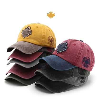 Imagem de Boné de beisebol unissex lavado em folha de ácer bordado, chapéu de sol