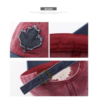 Imagem de Boné de beisebol unissex lavado em folha de ácer bordado, chapéu de sol