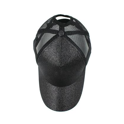 Imagem de Boné Feminino Brilho Glitter Com Saída Rabo De Cavalo Preto
