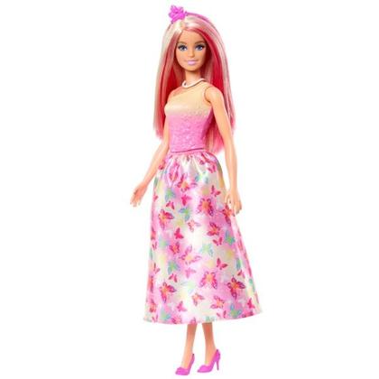 Imagem de Boneca Articulada Barbie Realeza Vestido dos Sonhos Rosa Com Saia Estampada Removível - Magia do Arco-Íris - Mattel