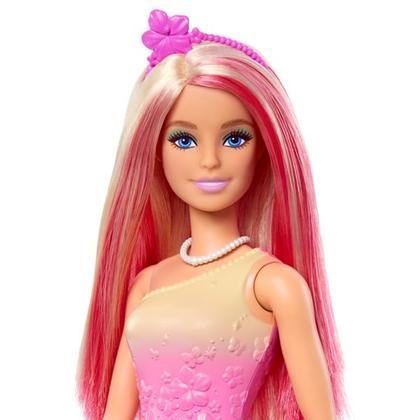 Imagem de Boneca Articulada Barbie Realeza Vestido dos Sonhos Rosa Com Saia Estampada Removível - Magia do Arco-Íris - Mattel