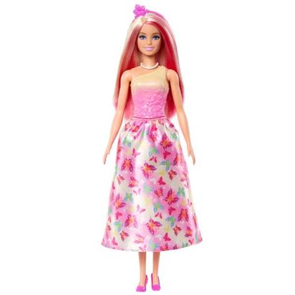 Imagem de Boneca Articulada Barbie Realeza Vestido dos Sonhos Rosa Com Saia Estampada Removível - Magia do Arco-Íris - Mattel