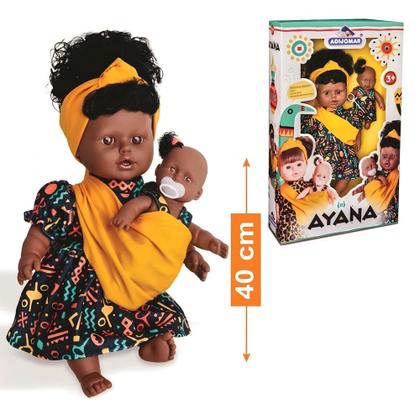 Imagem de Boneca Ayana Articulada Africana Negra 40cm Com Filha Menina
