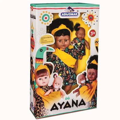 Imagem de Boneca Ayana Articulada Africana Negra 40cm Com Filha Menina