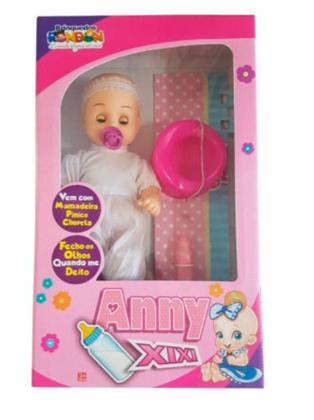 Imagem de Boneca Baby Anny Xixi: Brinquedo Completo com Mamadeira, Chupeta e Penico - Brinquedos Rondon