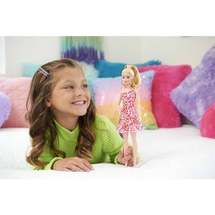 Imagem de Boneca Barbie Fashionista Loira Vestido Flores Vermelhas 205