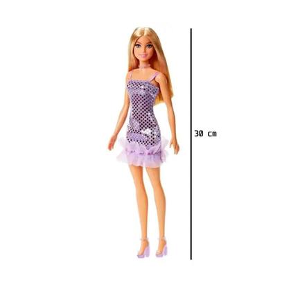 Imagem de Boneca Barbie Loira Fashion Vestido Roxo Glitter - Mattel