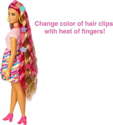 Imagem de Boneca Barbie Totally Hair com tema floral com 21 cm de cabelo fantástico