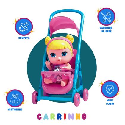 Imagem de Boneca Bebê Baby Collection Com Carrinho Passeio Super Toys 338 Fofura E Diversão Garantida