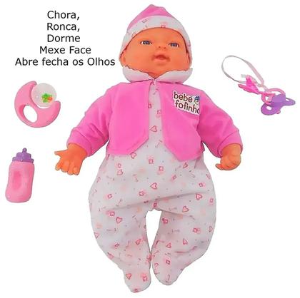 Imagem de Boneca Bebe Fofucha Amor De Mãe Com Expressão Facial Sons Dorme