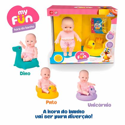 Imagem de Boneca Bebê My Fun Hora Do Banho Em Vinil Com Boia Infantil E Acessório Surpresa