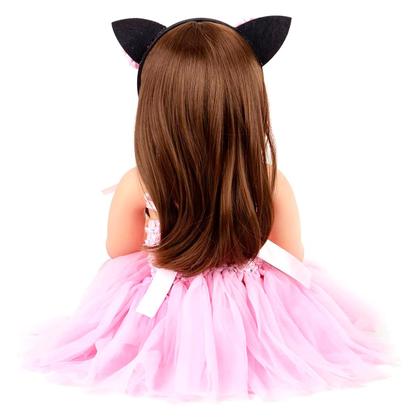 Imagem de Boneca Bebê Reborn 100% Silicone Gatinha Com Mamadeira Chupeta E Conjunto de Roupas