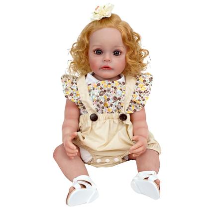 Imagem de Boneca Bebê Reborn Brastoy Menina Loira Realista Silicone 48cm Conjunto de Roupa Chupeta Mamadeira e Pelúcia Pode Dar Banho Roupa