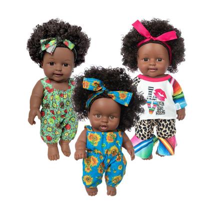 Imagem de Boneca Bebê Reborn Brastoy Negra Pele Escura Cabelo Crespo Realista Vinil ou Silicone Com Kit