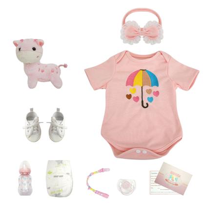 Imagem de Boneca Bebê Reborn Brastoy Silicone Realista 48cm Kit Acessórios Conjunto Roupa Mamadeira Chupeta Pelúcia Fralda Certidão