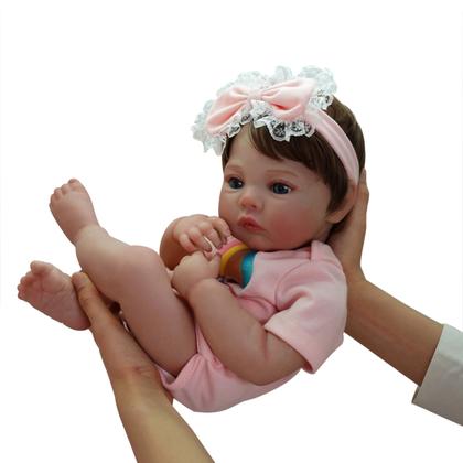 Imagem de Boneca Bebê Reborn Brastoy Silicone Realista 48cm Kit Acessórios Conjunto Roupa Mamadeira Chupeta Pelúcia Fralda Certidão