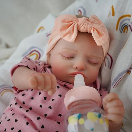 Imagem de Boneca Bebê Reborn Corpo de Tecido Realista 48cm Original Kit Acessórios Conjunto Roupa Mamadeira Chupeta