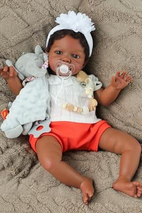 Imagem de Boneca Bebê Reborn Corpo de Tecido Realista 50cm Original Kit Acessórios Conjunto Roupa Mamadeira Chupeta