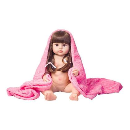 Imagem de Boneca Bebê Reborn Gatinha Realista 48cm Silicone Conjunto de Roupa Chupeta Mamadeira e Pelúcia