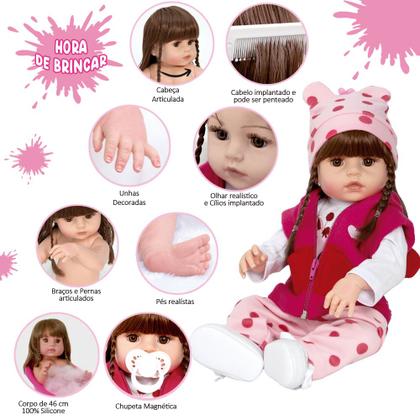 Imagem de Boneca Bebê Reborn Girafinha Menina Silicone 46cm Olhos Cast