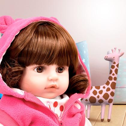 Imagem de Boneca Bebê Reborn Girafinha Realista Brastoy Silicone Conjunto de Roupa Chupeta Mamadeira e Pelúcia
