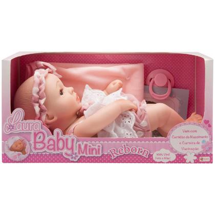 Imagem de Boneca Bebê Reborn Laura Baby Mini Lauren 100% Vinil Siliconado Enxoval Completo 3 Acessórios - Shiny Toys 000544