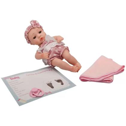 Imagem de Boneca Bebê Reborn Laura Baby Mini Lauren 100% Vinil Siliconado Enxoval Completo 3 Acessórios - Shiny Toys 000544